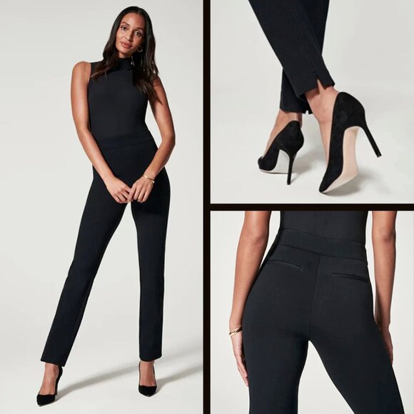 NWOT Spanx The Perfect Pant Black Ponte Back Seam Slim Ankle Trousers Small - Picture 1 of 8